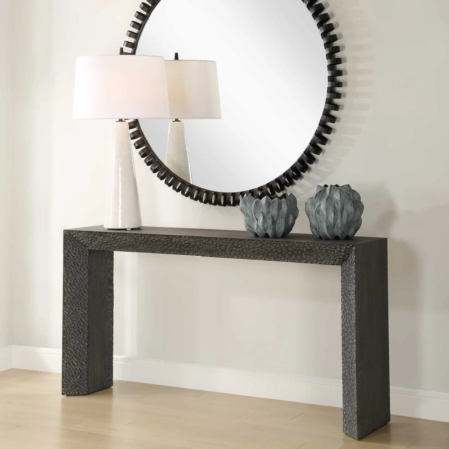 Luxury Chiseled Black Elm Console Table Modern Italian Style for Villa