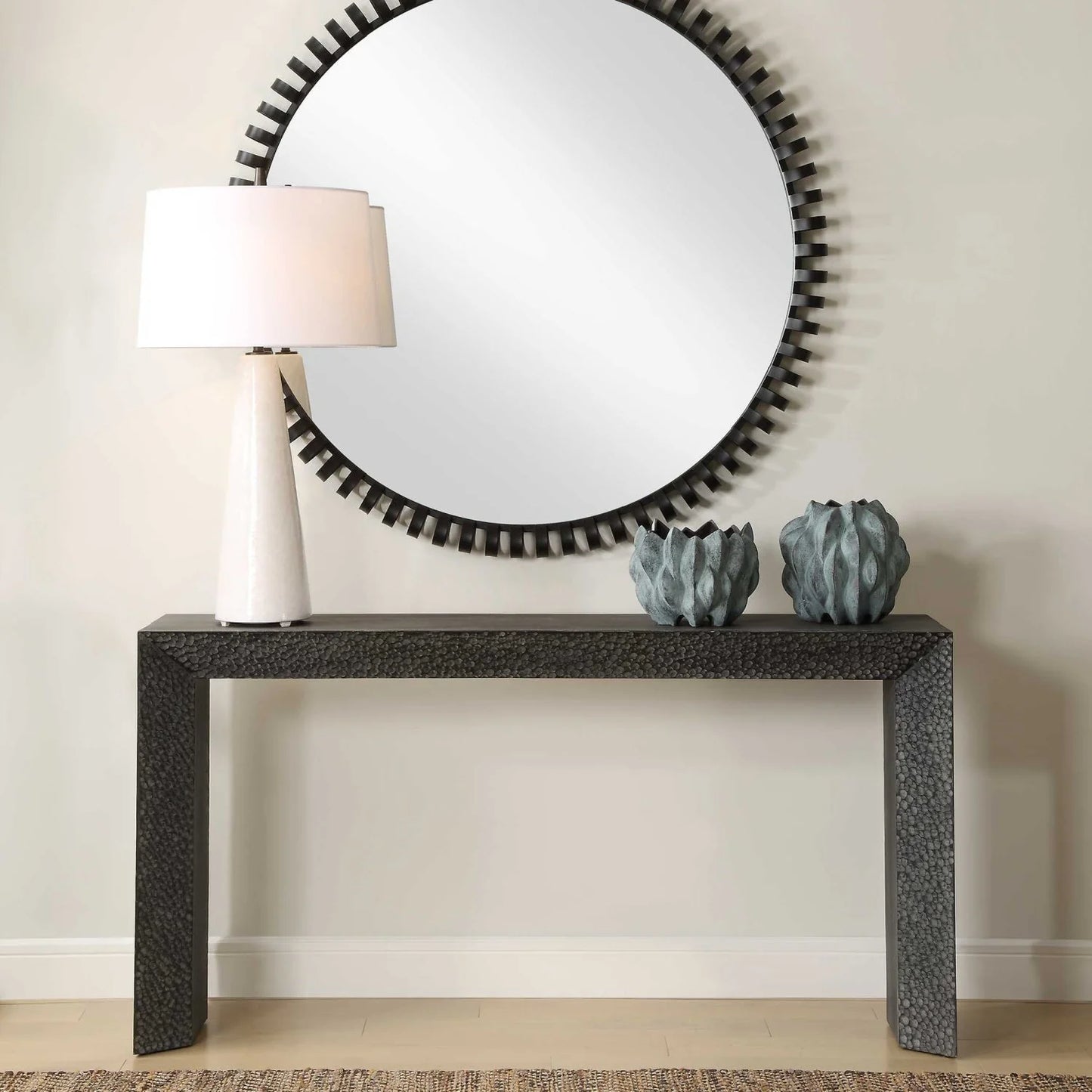 Luxury Chiseled Black Elm Console Table Modern Italian Style for Villa