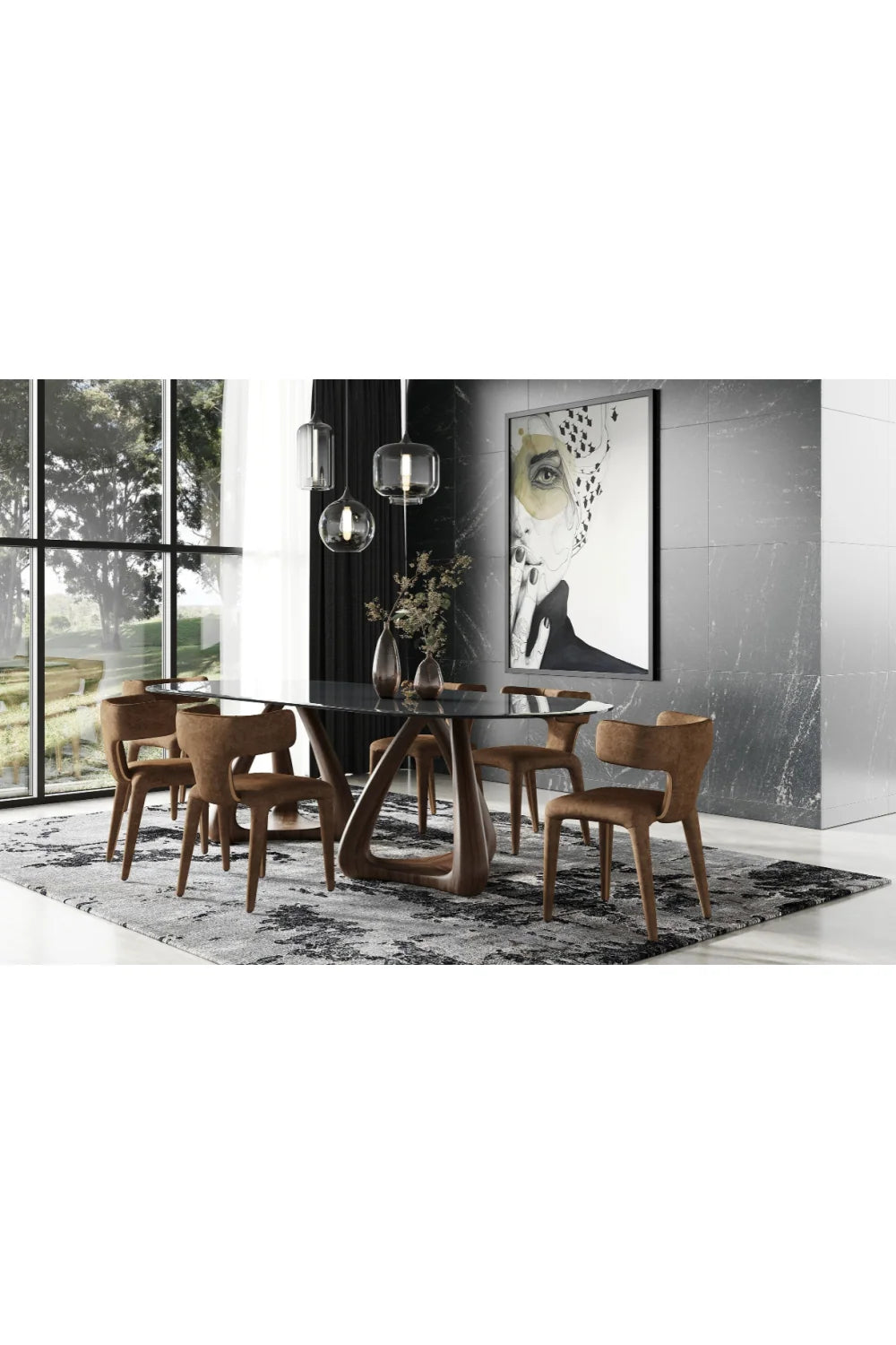 Luxury Christine Gray Glass Oval Dining Table Modern Italian Style for Villa
