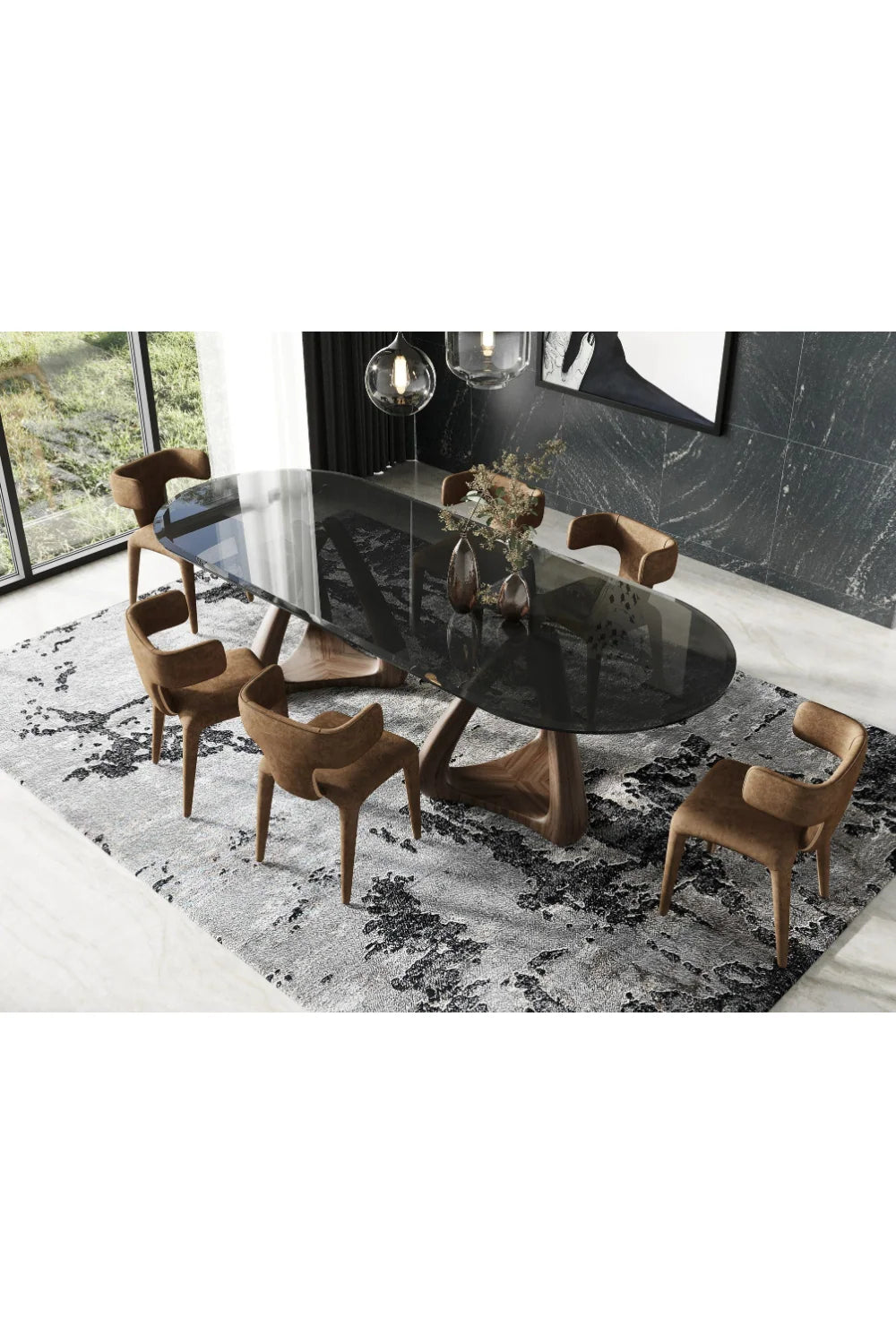 Luxury Christine Gray Glass Oval Dining Table Modern Italian Style for Villa