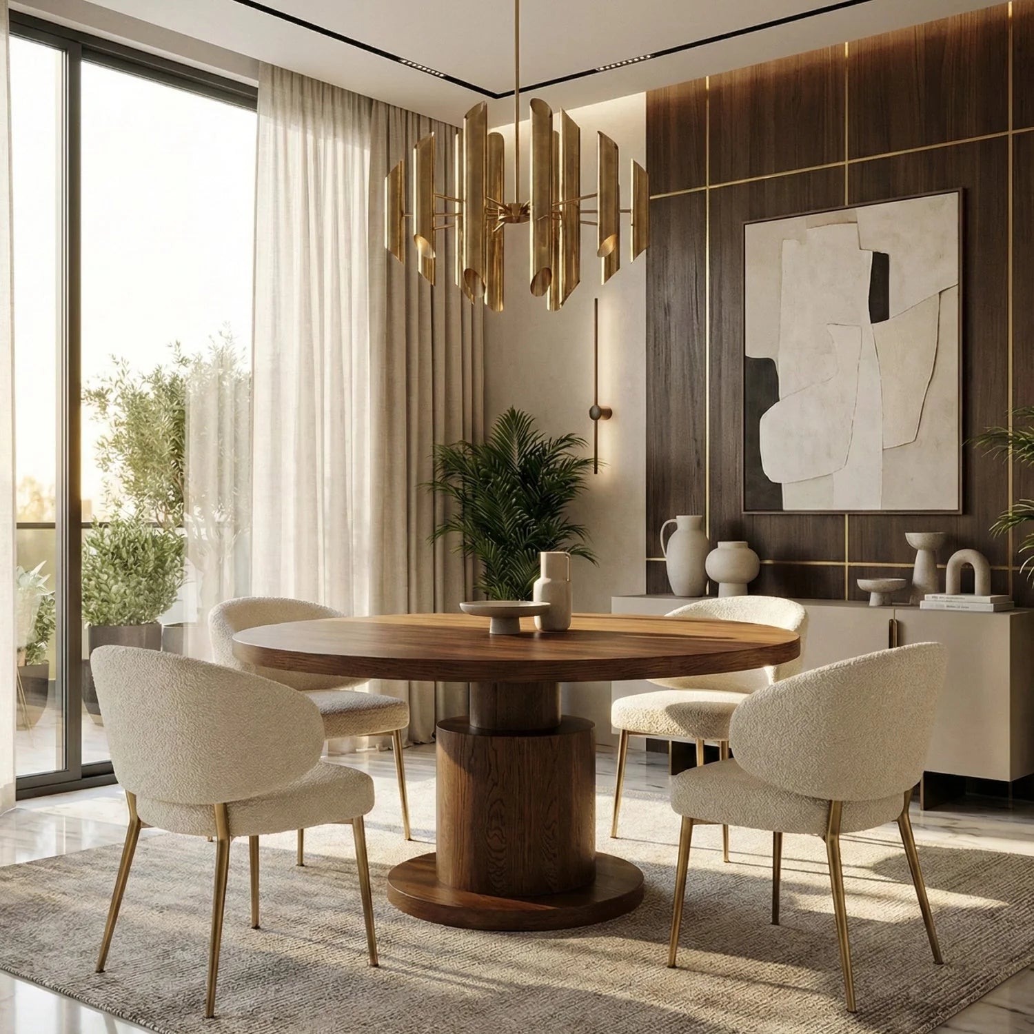 Luxury Clayton Round Oak Dining Table Modern Italian Style for Villa