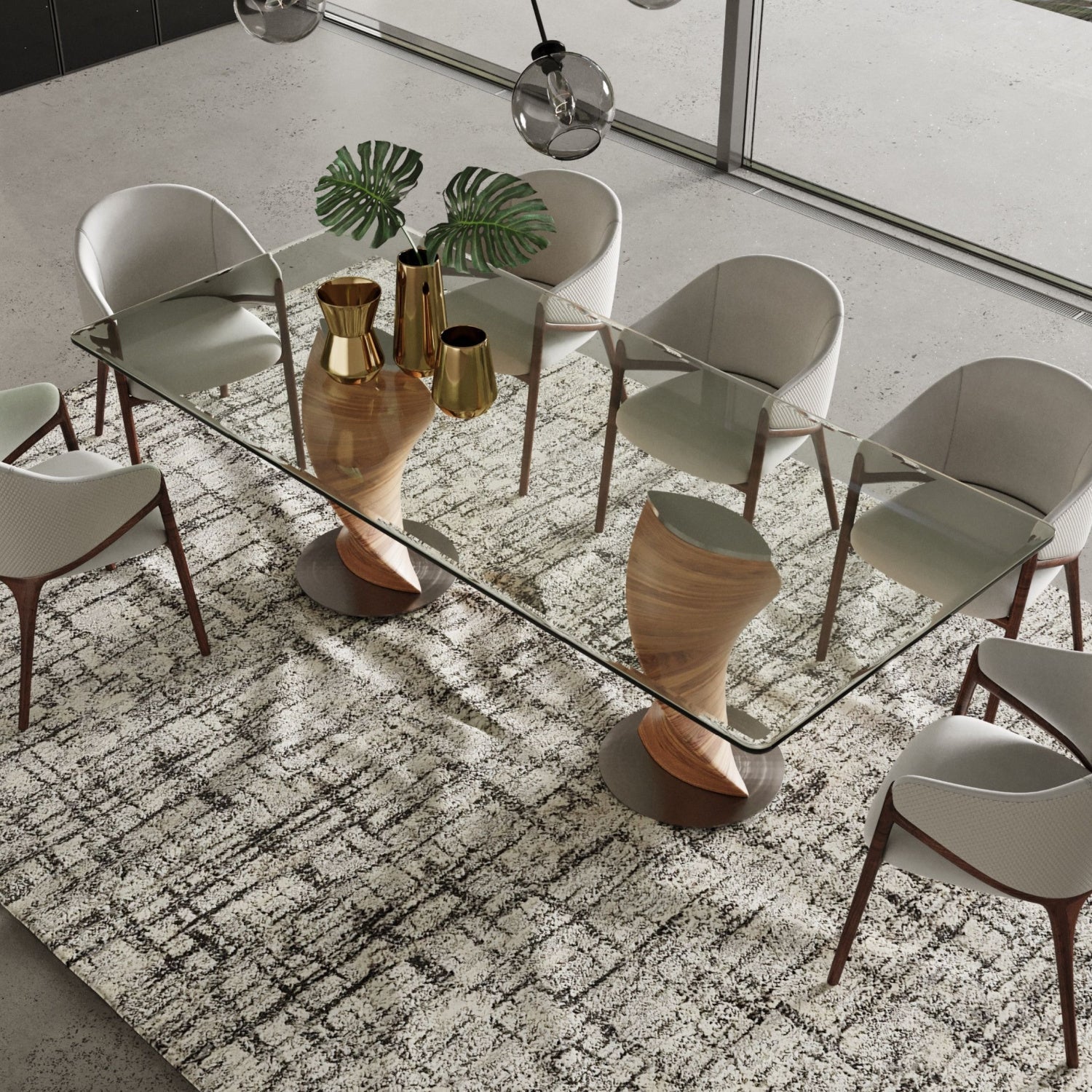 Luxury Cleveland Twisted Wood Base Dining Table Modern Italian Style for Villa