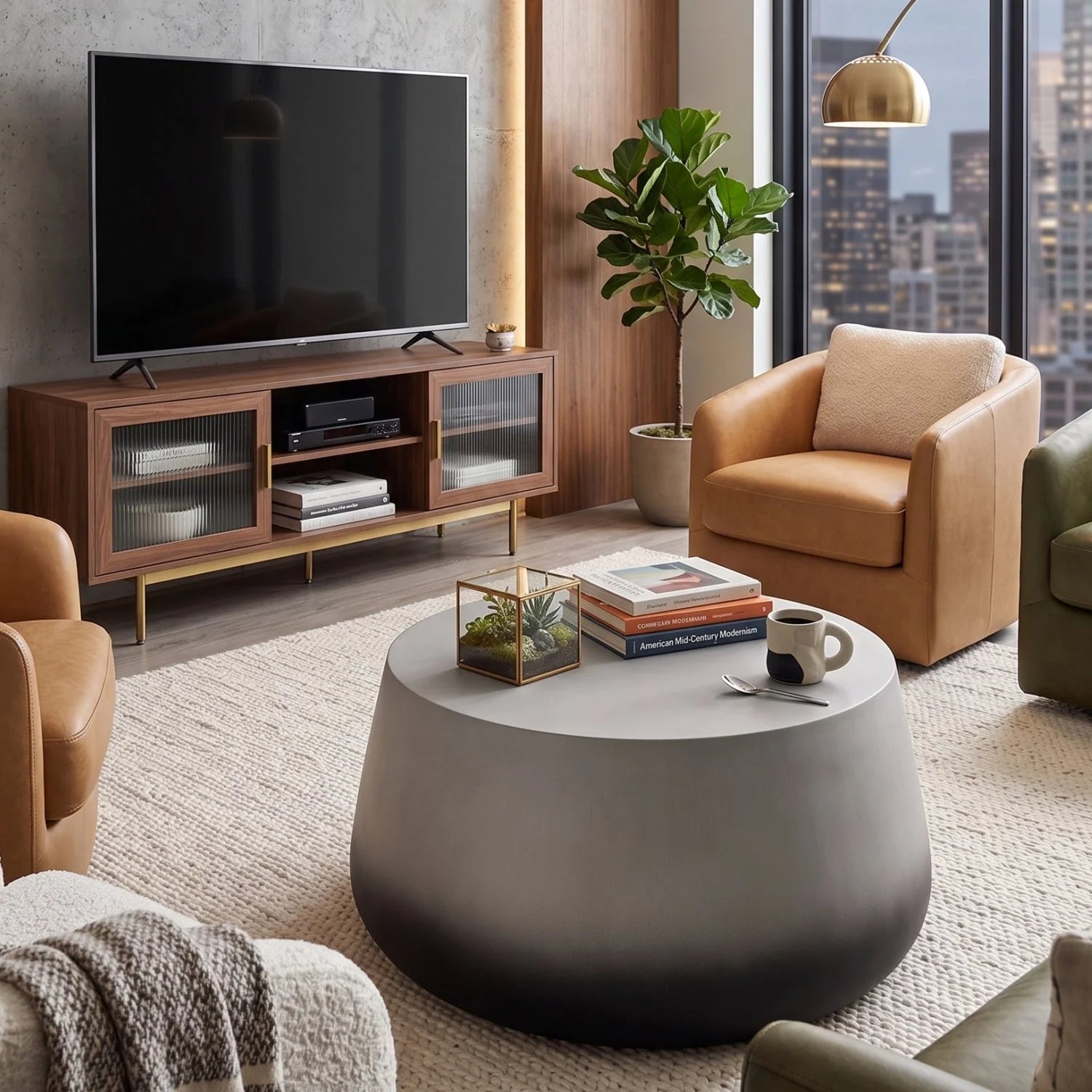 Luxury Concrete Drum Coffee Table Modern Italian Style for Villa