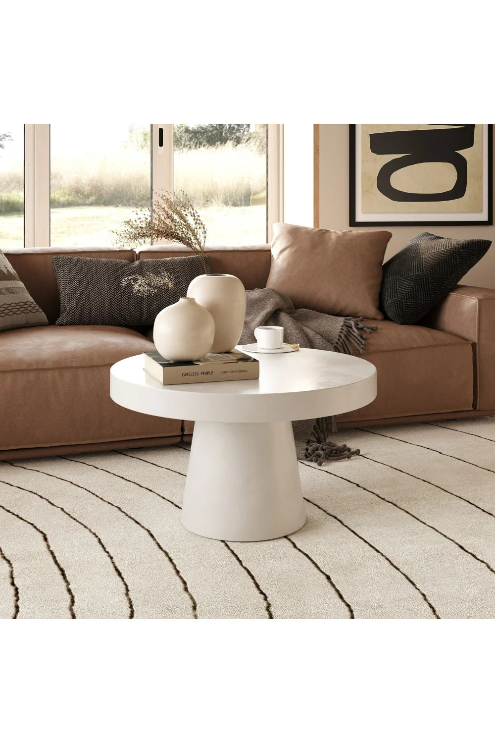 Luxury Concrete Pedestal Coffee Table Modern Italian Style for Villa