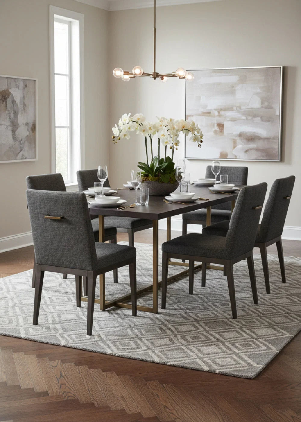 Luxury Contemporary Wood Brass Dining Table Modern Italian Style for Villa