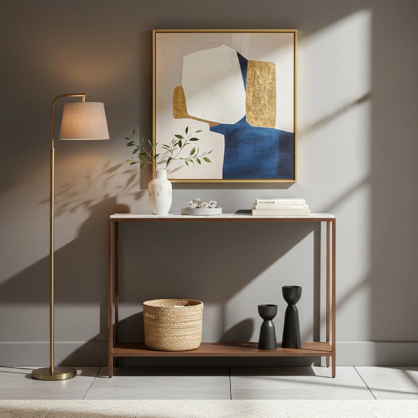 Luxury Copper Framed Marble Console Table Modern Italian Style for Villa