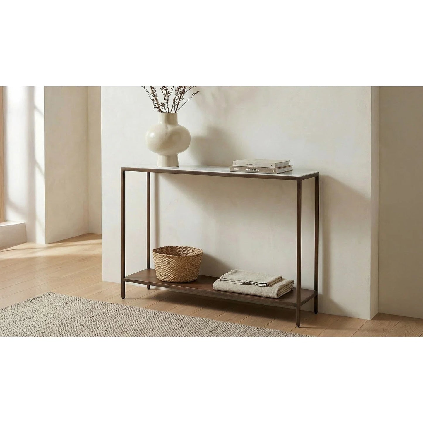Luxury Copper Framed Marble Console Table Modern Italian Style for Villa