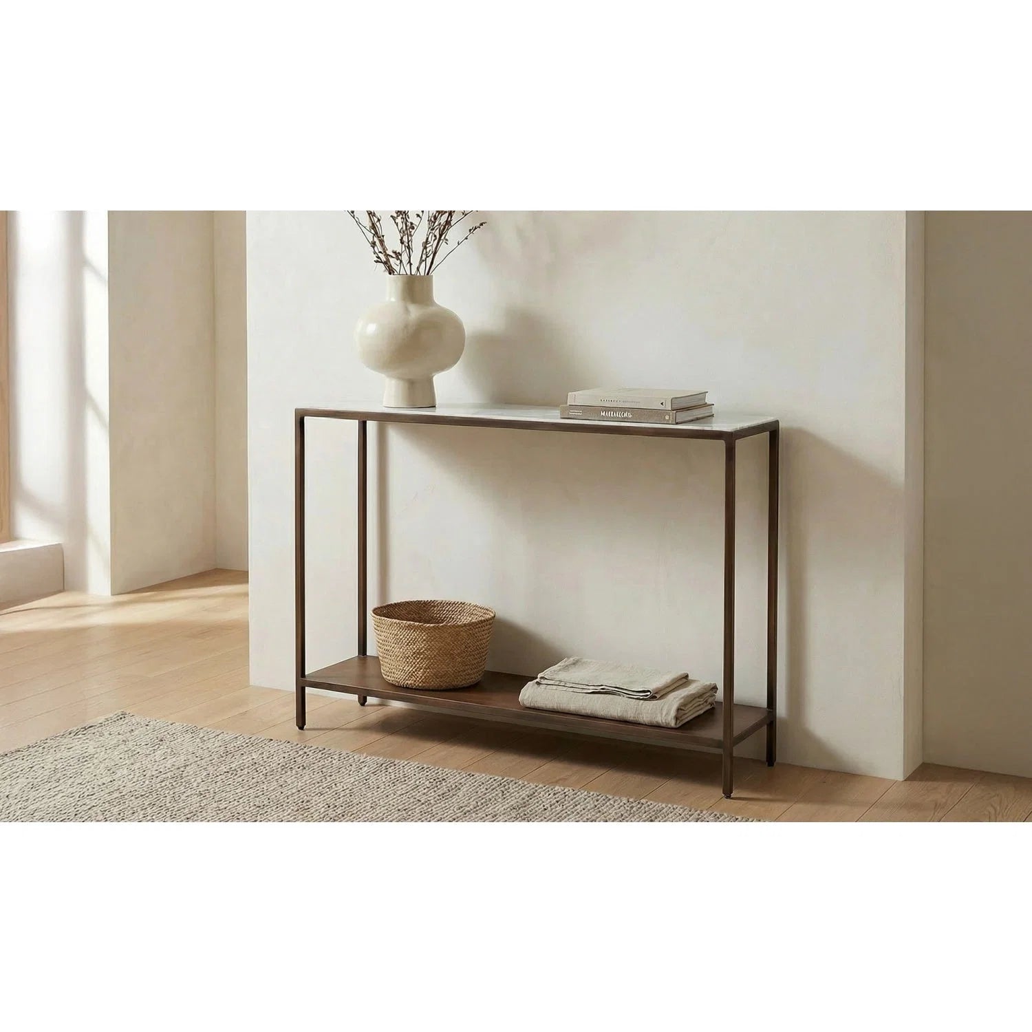 Luxury Copper Framed Marble Console Table Modern Italian Style for Villa