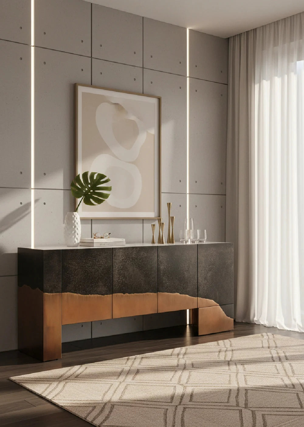 Luxury Copper Patina Sideboard European Style for Villa