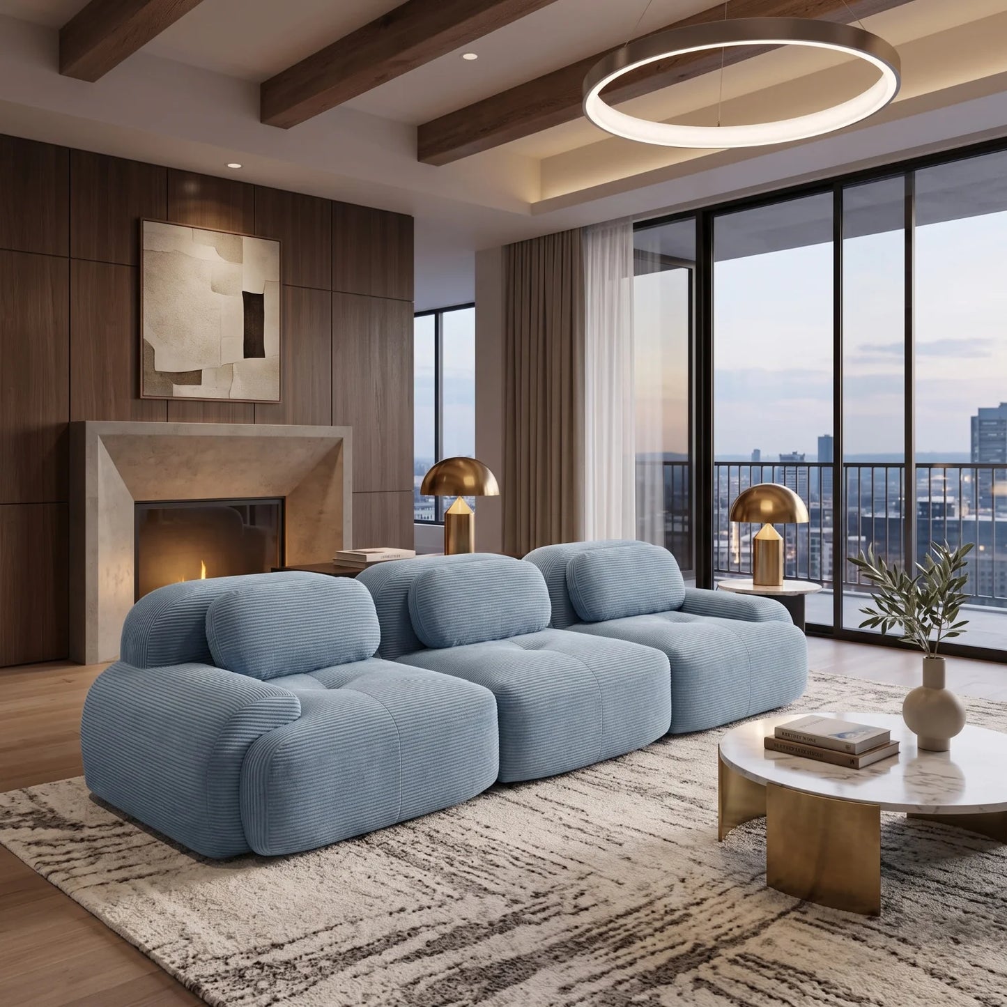 Luxury Corduroy Modular Sofa Modern Italian Style for Villa