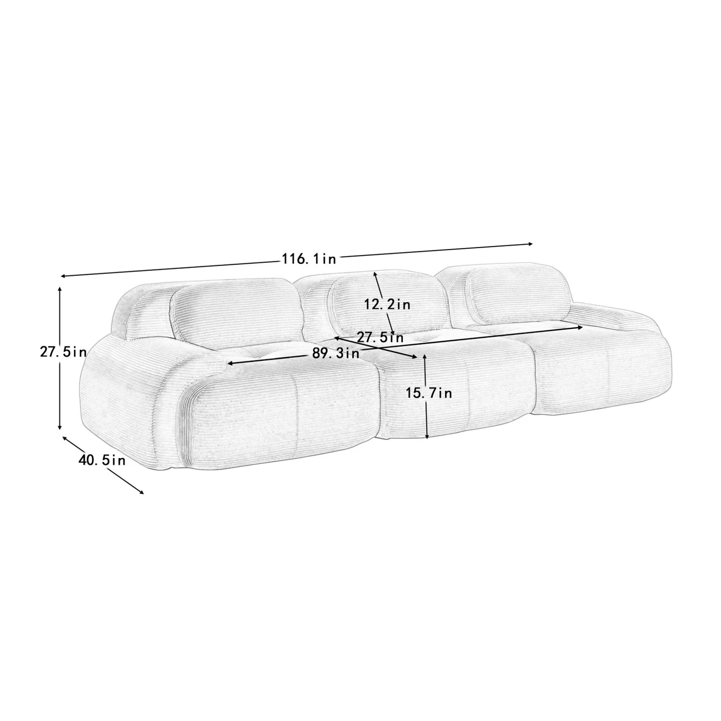 Luxury Corduroy Modular Sofa Modern Italian Style for Villa