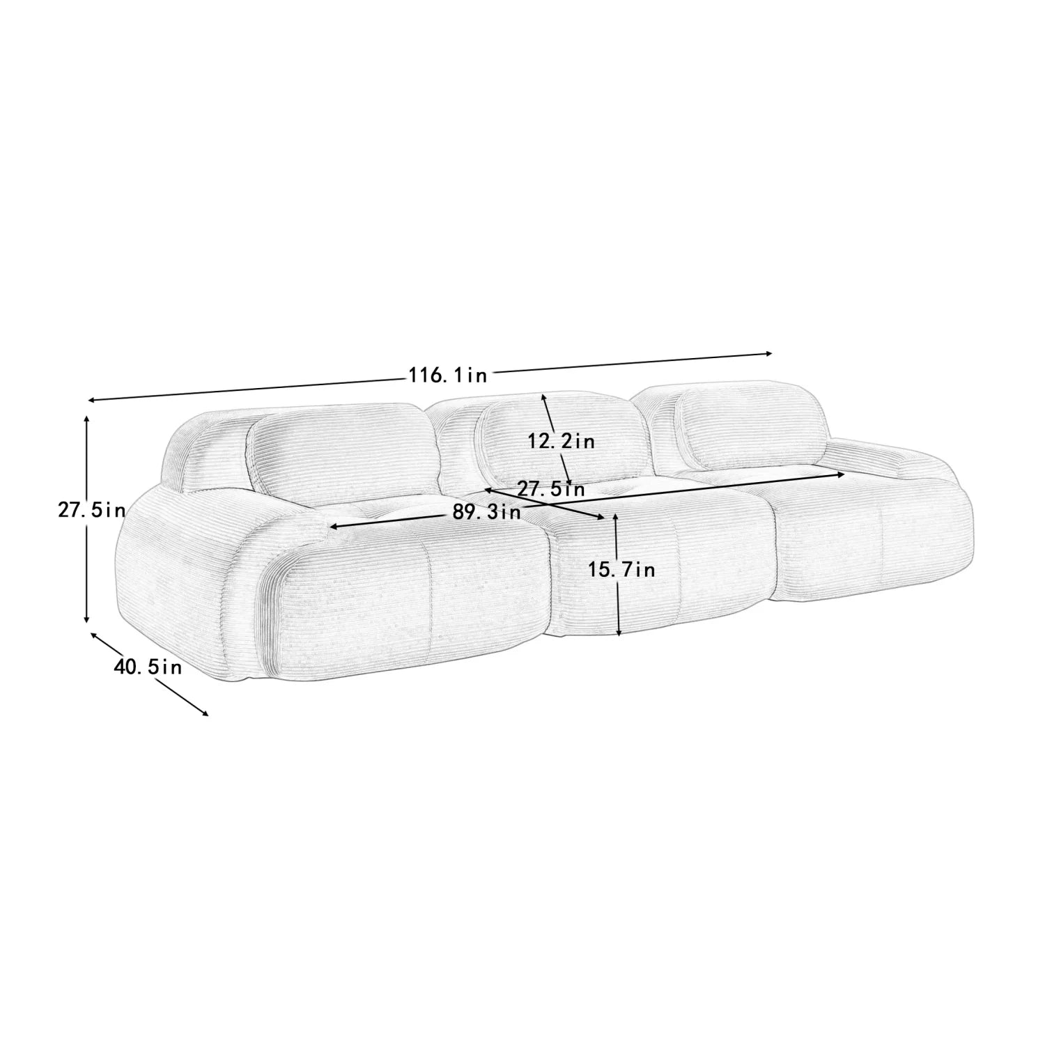Luxury Corduroy Modular Sofa Modern Italian Style for Villa