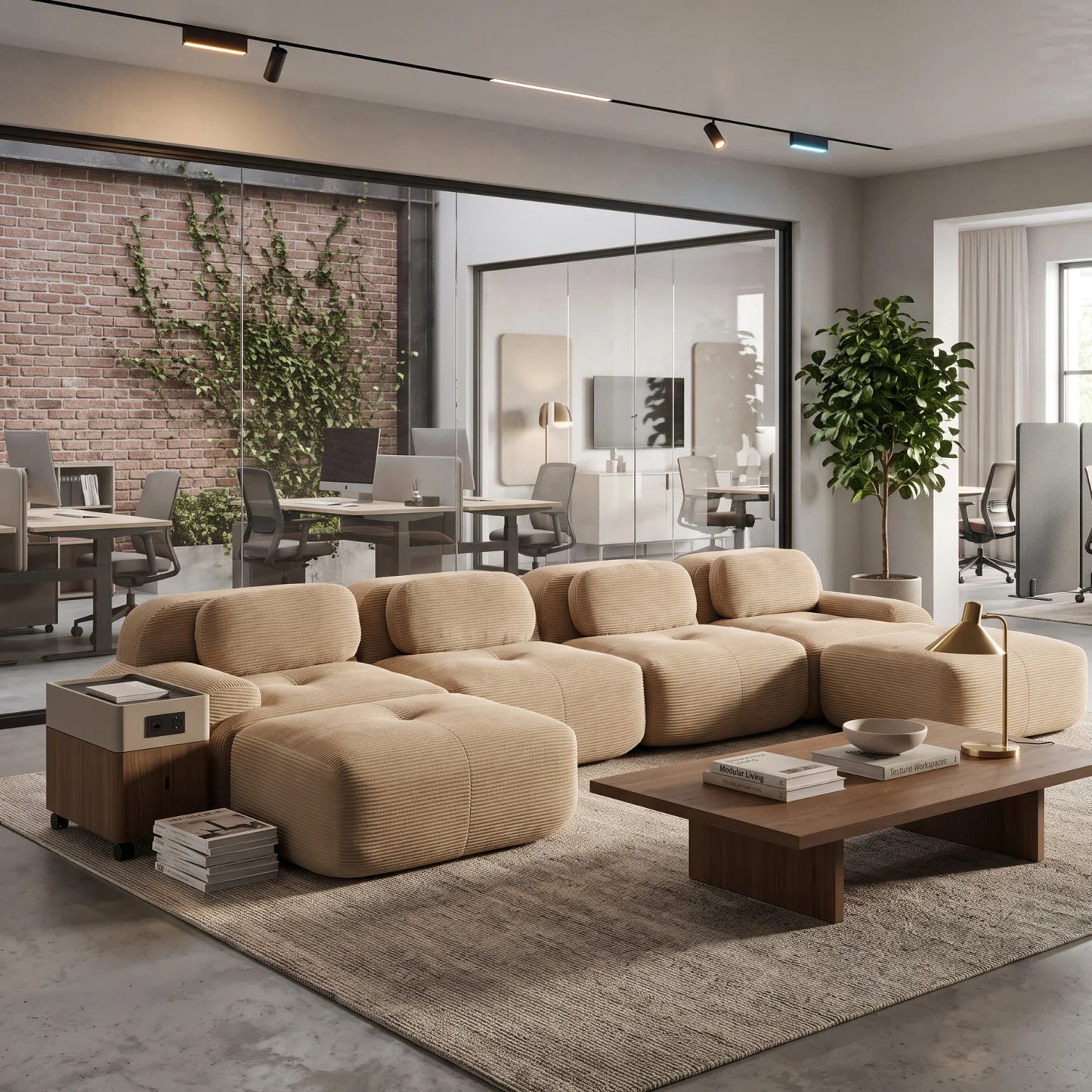 Luxury Corduroy Modular U-Shaped Sofa Modern Italian Style for Villa