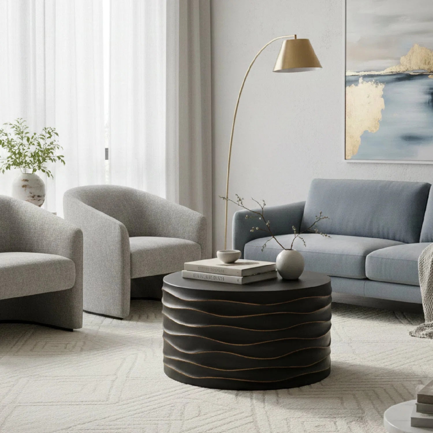 Luxury Corey Concrete Round Coffee Table Modern Italian Style for Villa