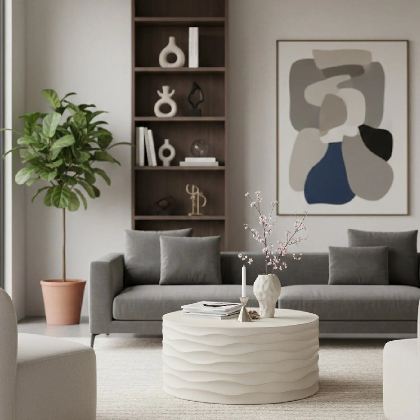 Luxury Corey Concrete Round Coffee Table Modern Italian Style for Villa