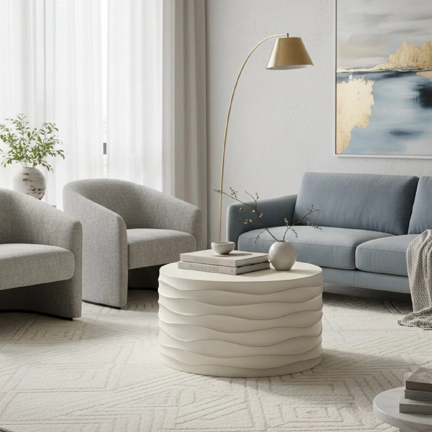 Luxury Corey Concrete Round Coffee Table Modern Italian Style for Villa