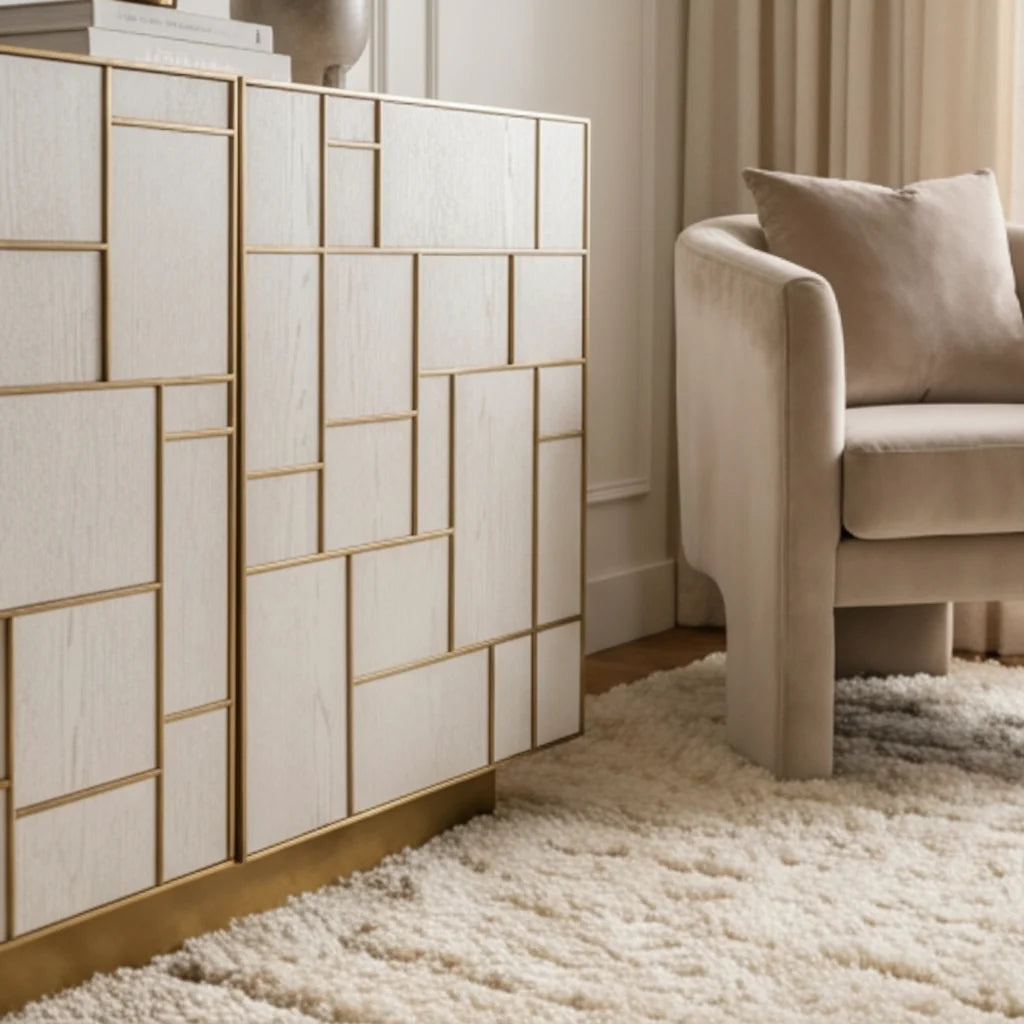 Luxury Cream Ash Wood Sideboard European Style for Villa