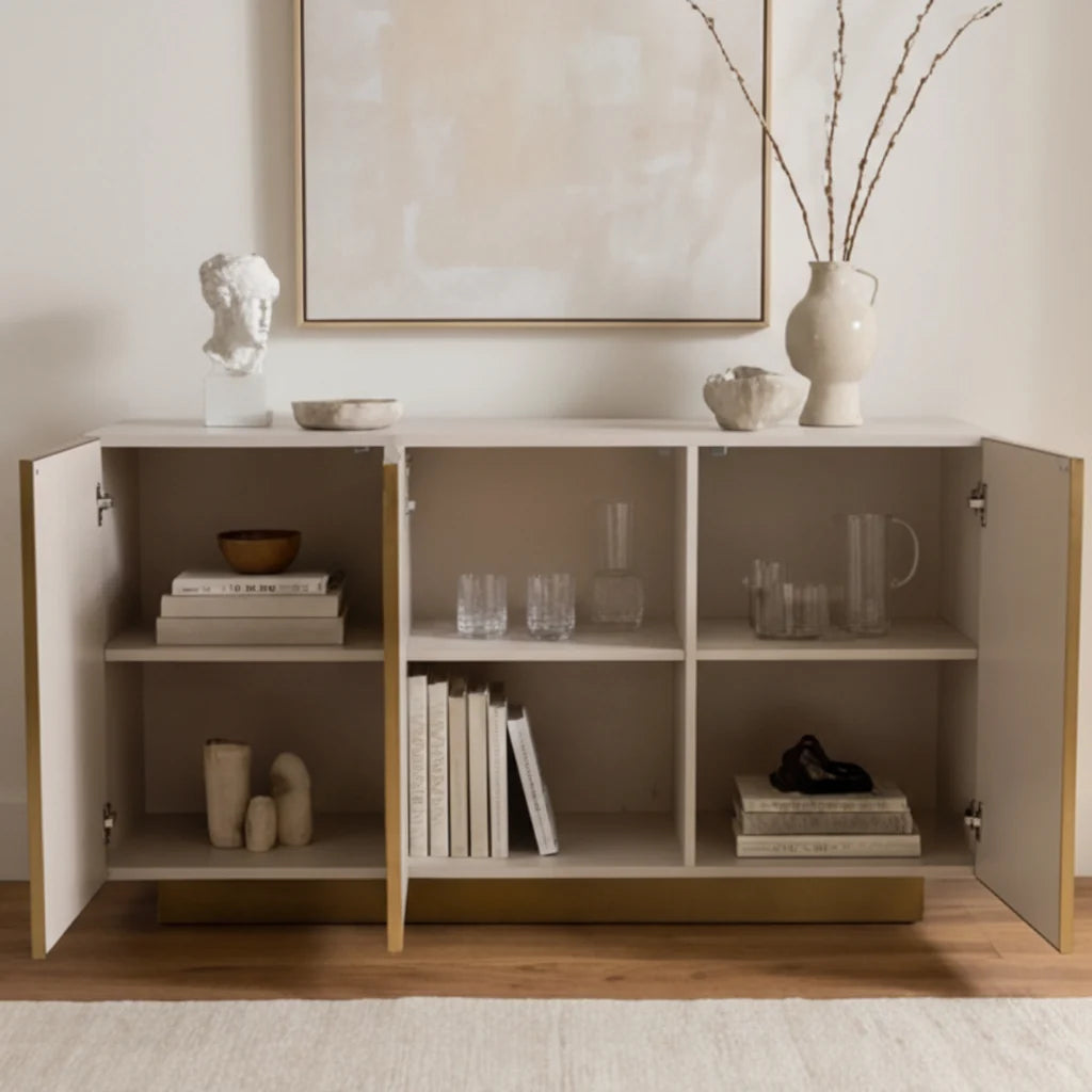 Luxury Cream Ash Wood Sideboard European Style for Villa