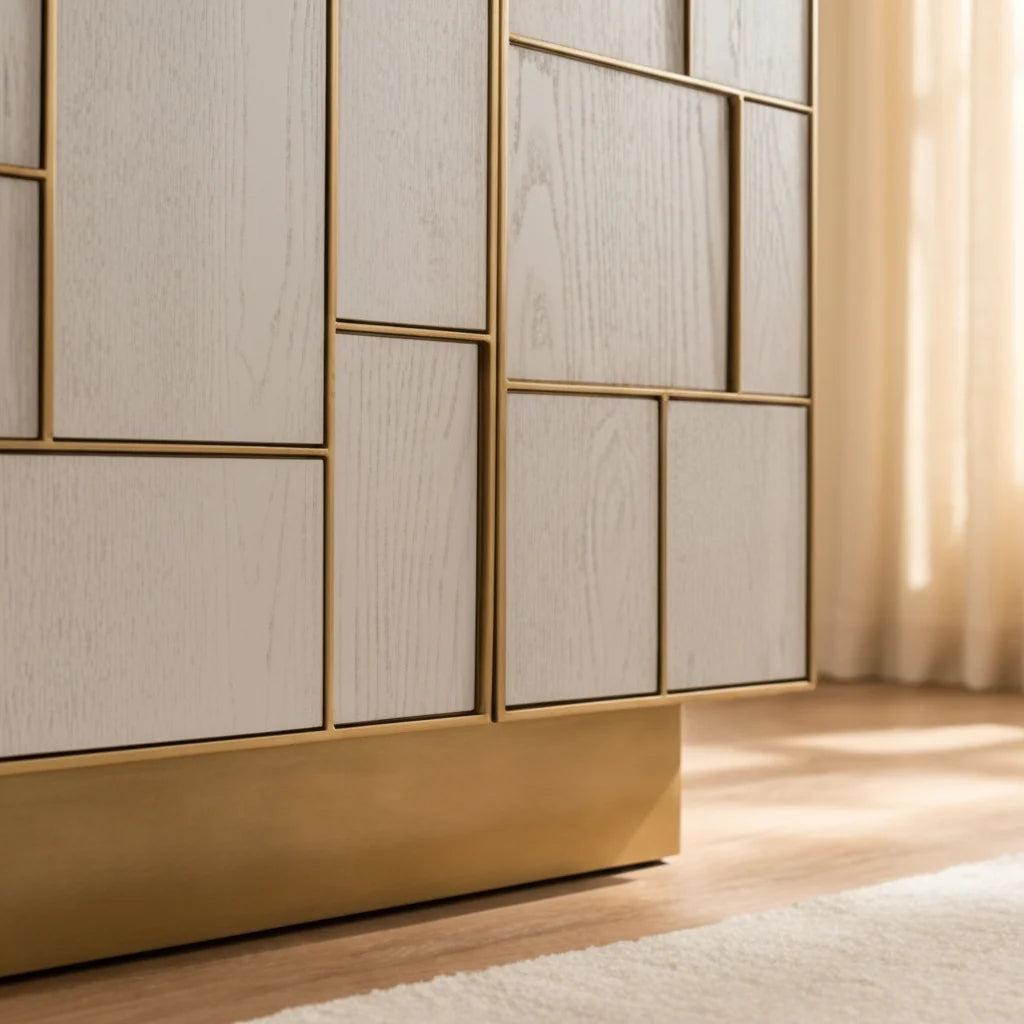 Luxury Cream Ash Wood Sideboard European Style for Villa