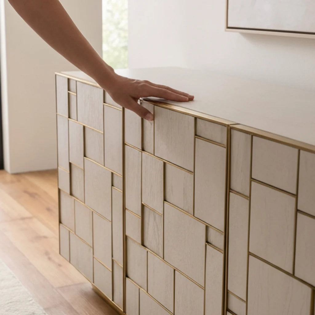Luxury Cream Ash Wood Sideboard European Style for Villa