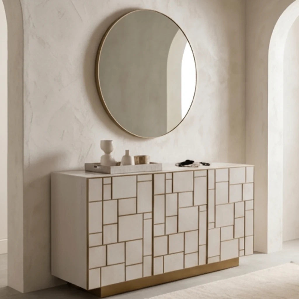 Luxury Cream Ash Wood Sideboard European Style for Villa