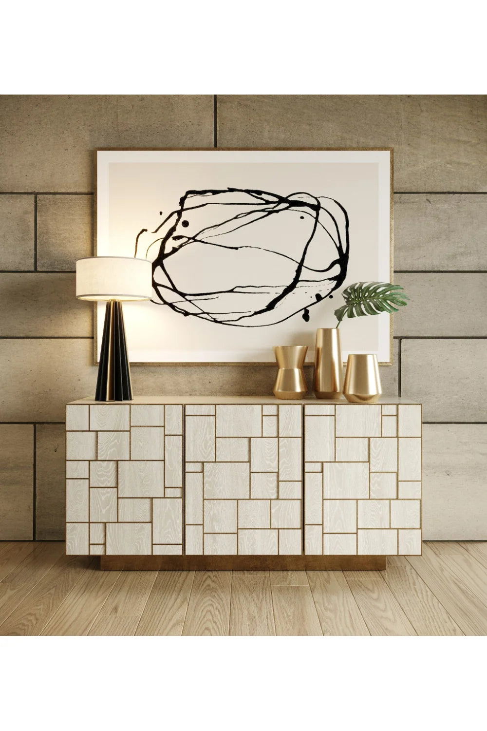 Luxury Cream Ash Wood Sideboard European Style for Villa