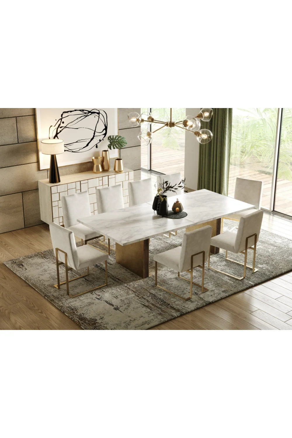 Luxury Cream Ash Wood Sideboard European Style for Villa
