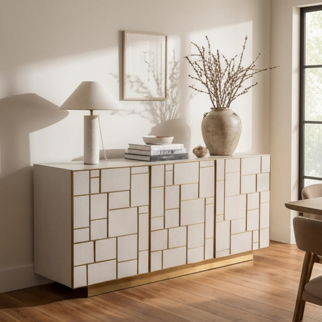 Luxury Cream Ash Wood Sideboard European Style for Villa
