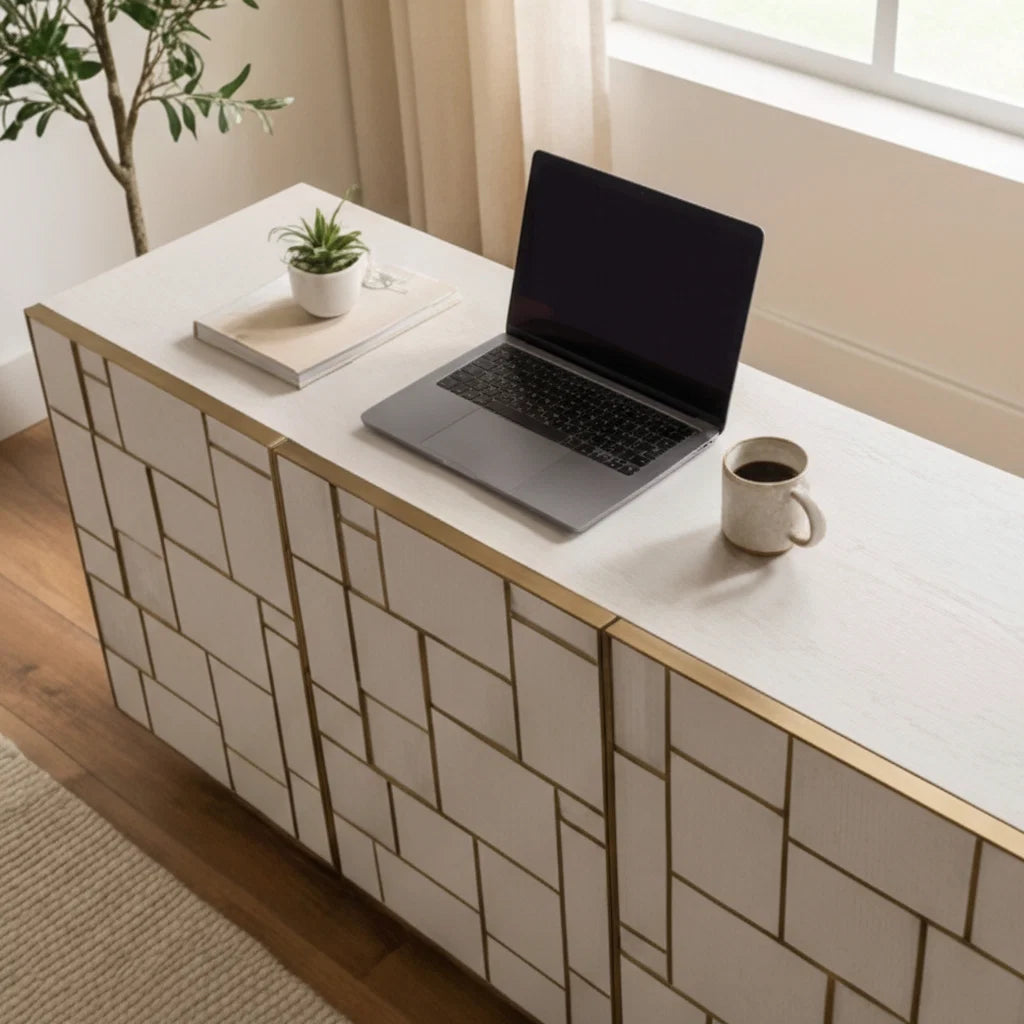 Luxury Cream Ash Wood Sideboard European Style for Villa