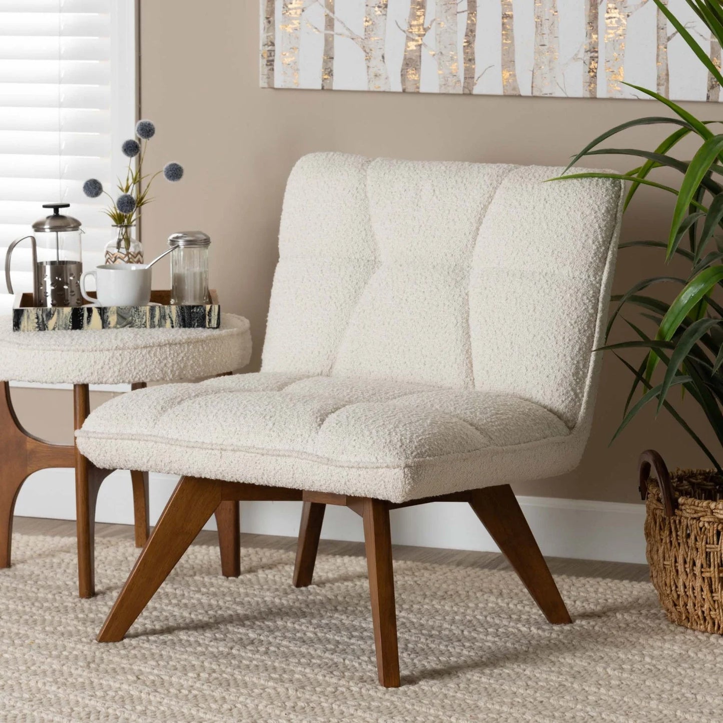 Luxury Cream Boucle Accent Lounge Chair Modern Italian Style for Villa