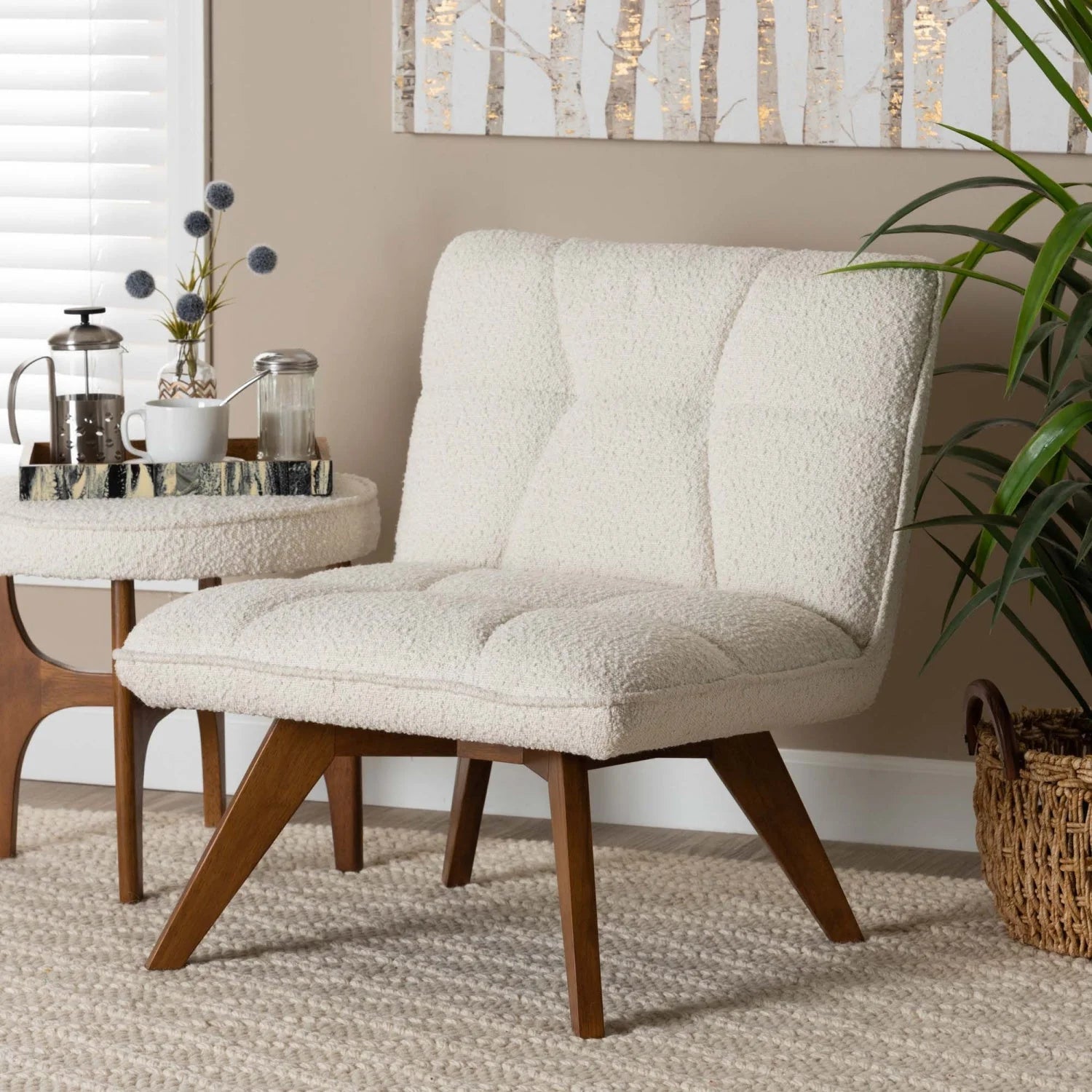 Luxury Cream Boucle Accent Lounge Chair Modern Italian Style for Villa