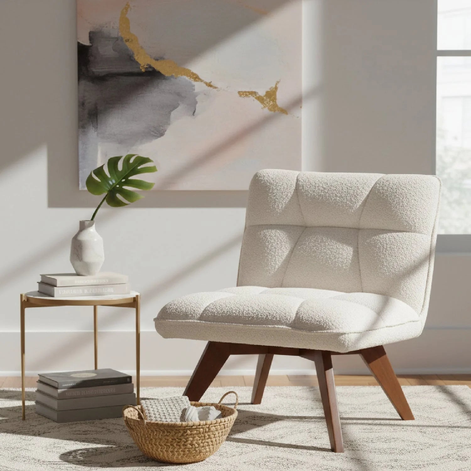 Luxury Cream Boucle Accent Lounge Chair Modern Italian Style for Villa