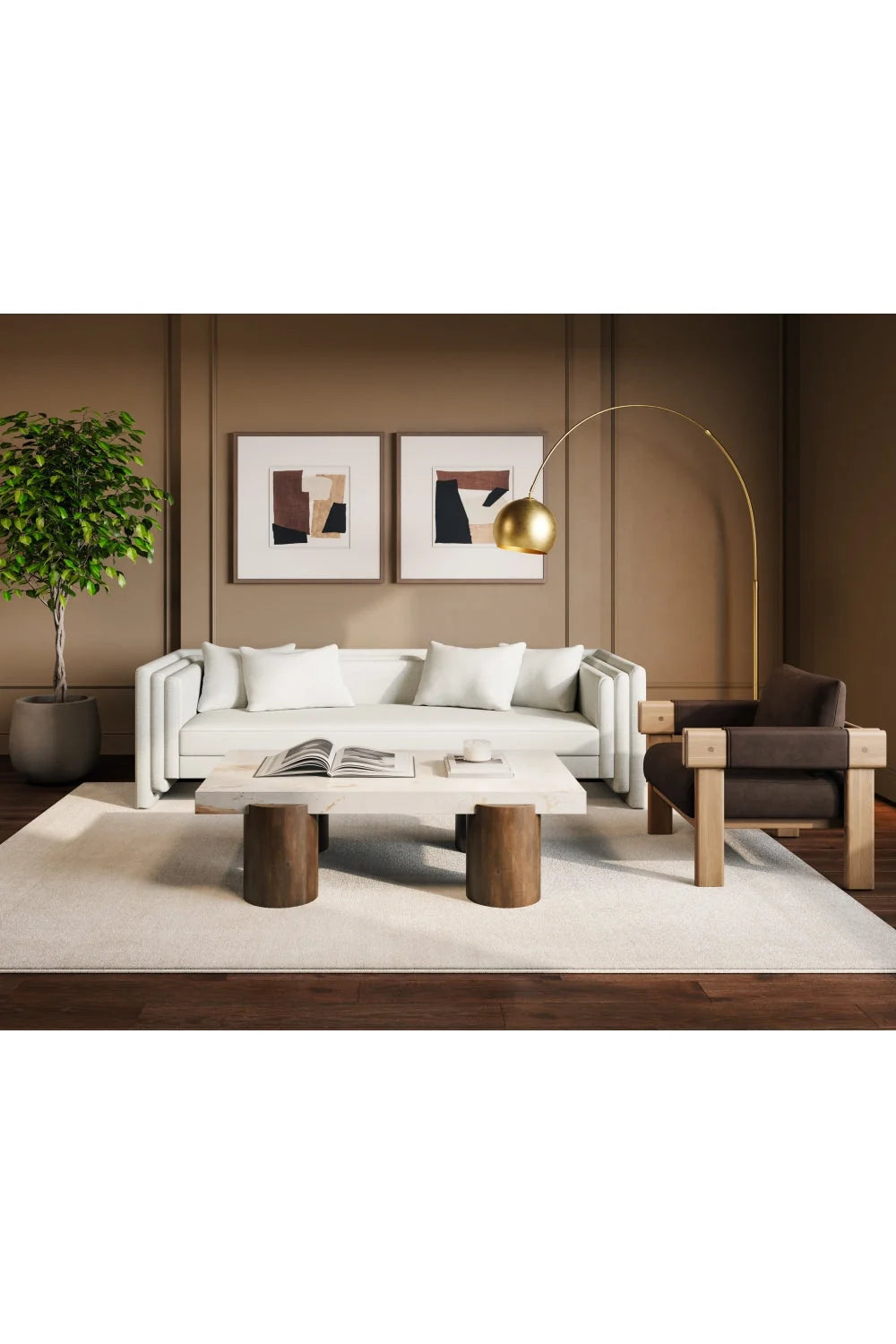Luxury Cream Breccia Marble Rectangular Coffee Table Modern Italian Style for Villa
