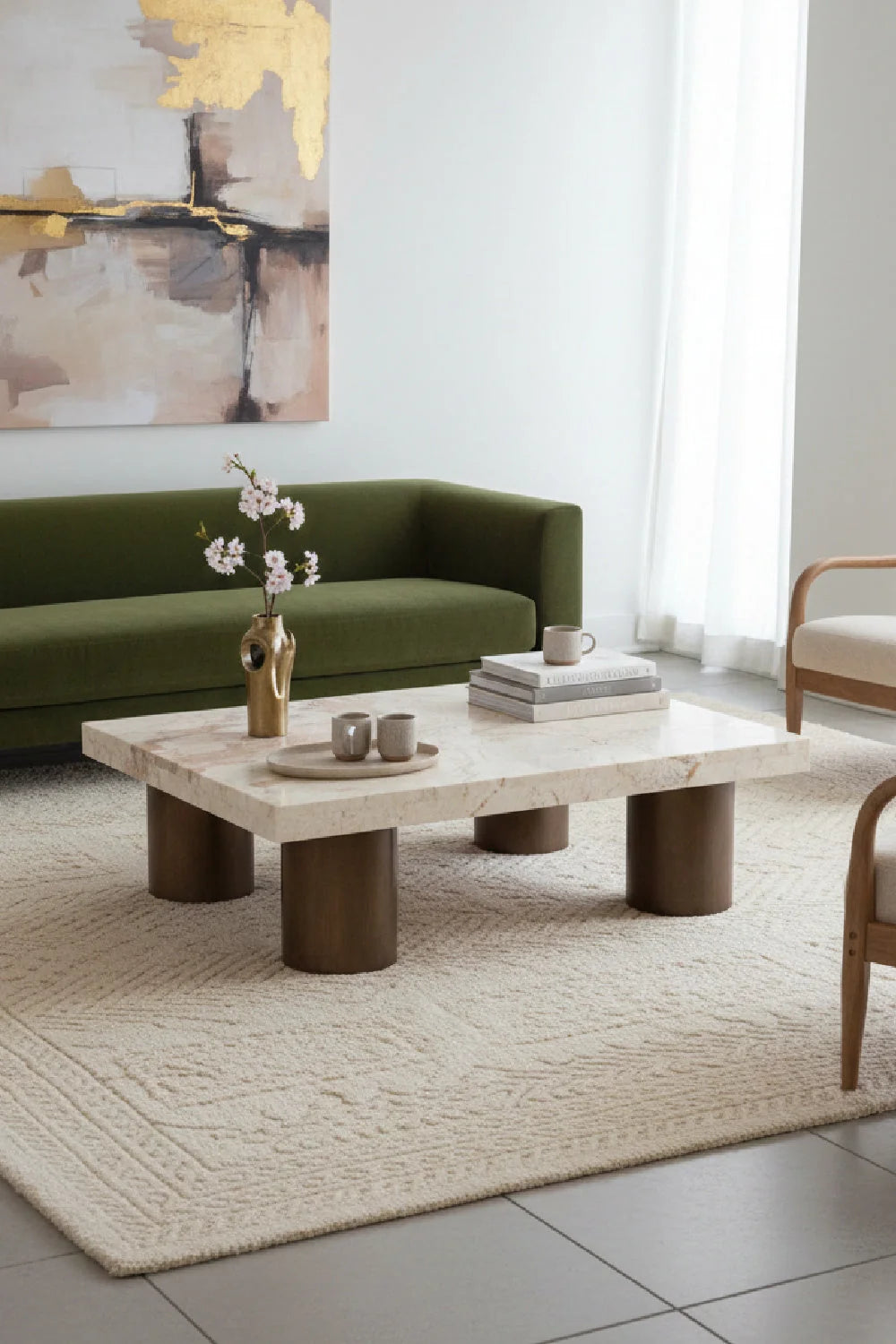 Luxury Cream Breccia Marble Rectangular Coffee Table Modern Italian Style for Villa