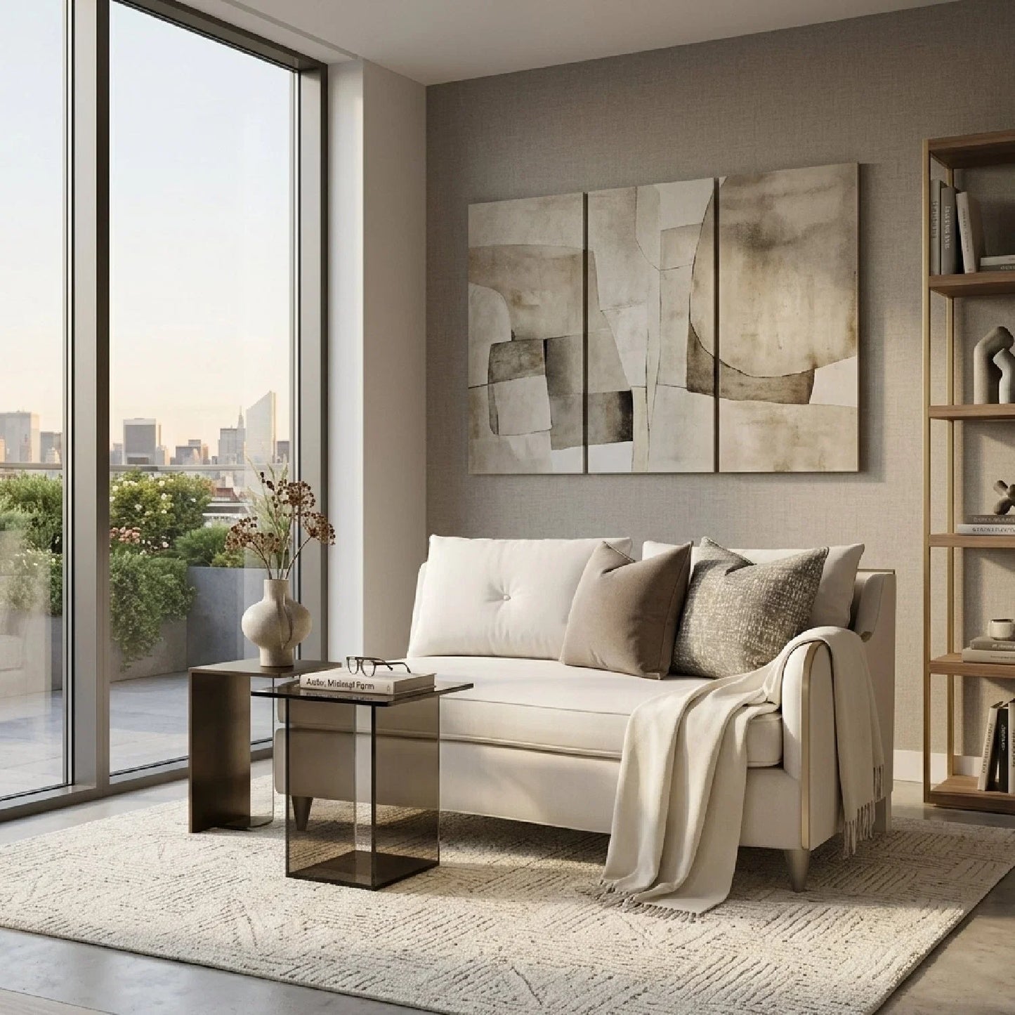Luxury Cream Chenille Sectional Sofa Modern Italian Style for Villa