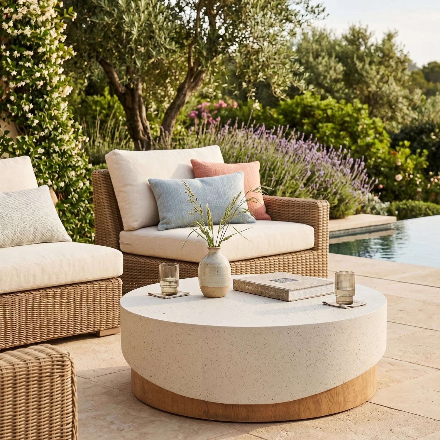 Luxury Cream Concrete Coffee Table Modern Italian Style for Villa