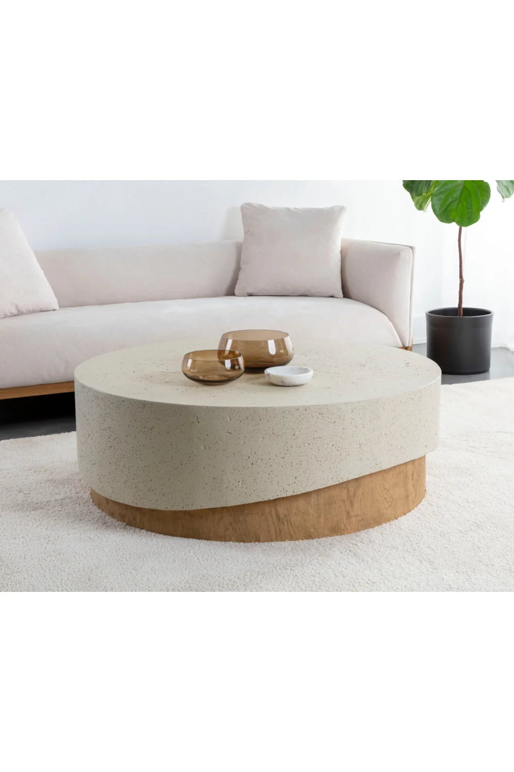 Luxury Cream Concrete Coffee Table Modern Italian Style for Villa