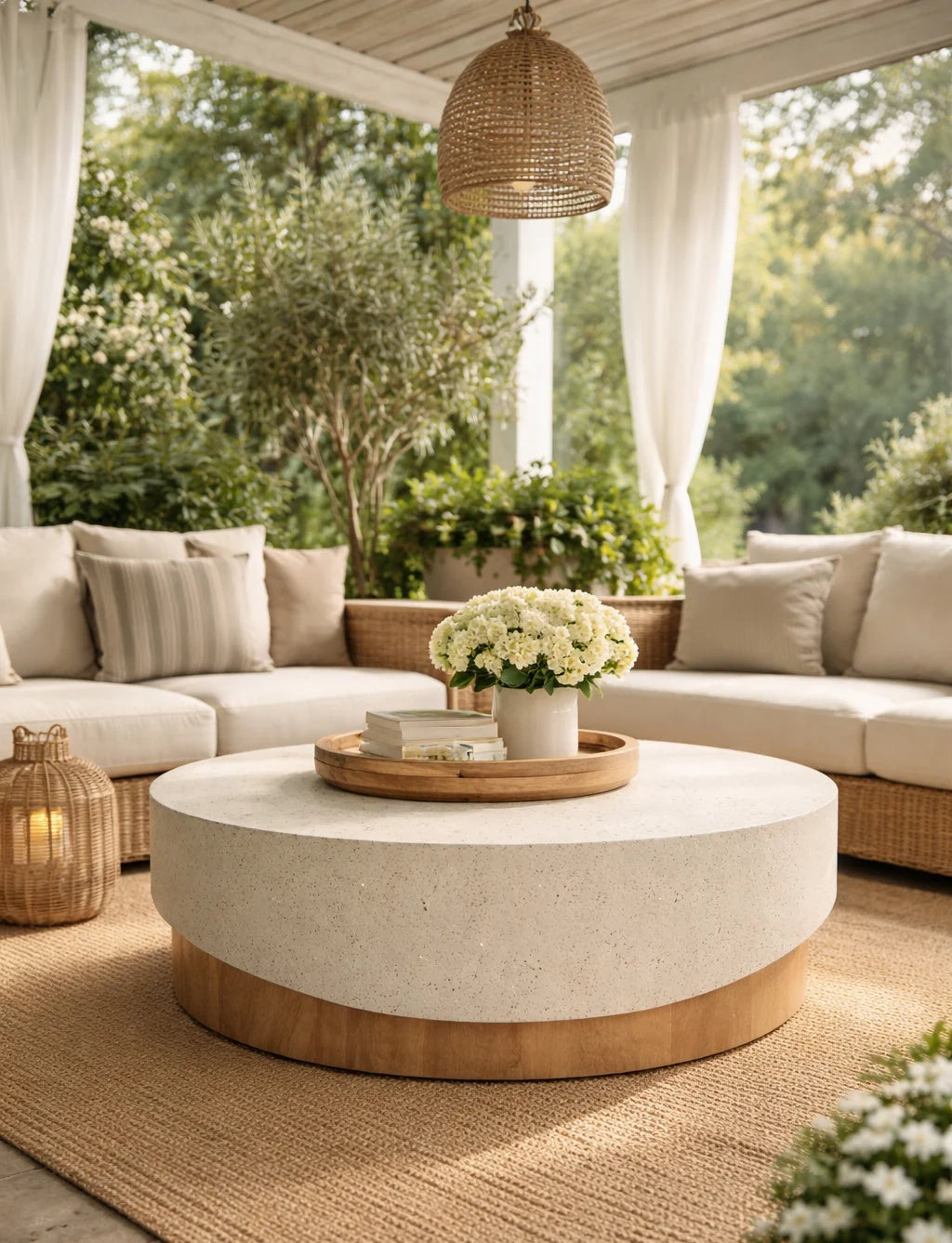 Luxury Cream Concrete Coffee Table Modern Italian Style for Villa