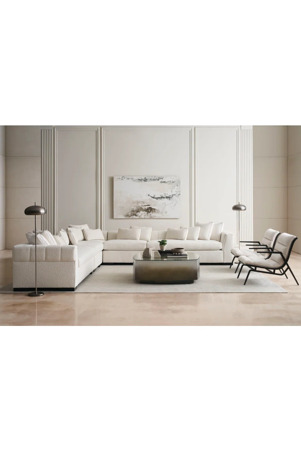 Luxury Cream Fabric Armless Lounge Chair Modern Italian Style for Villa