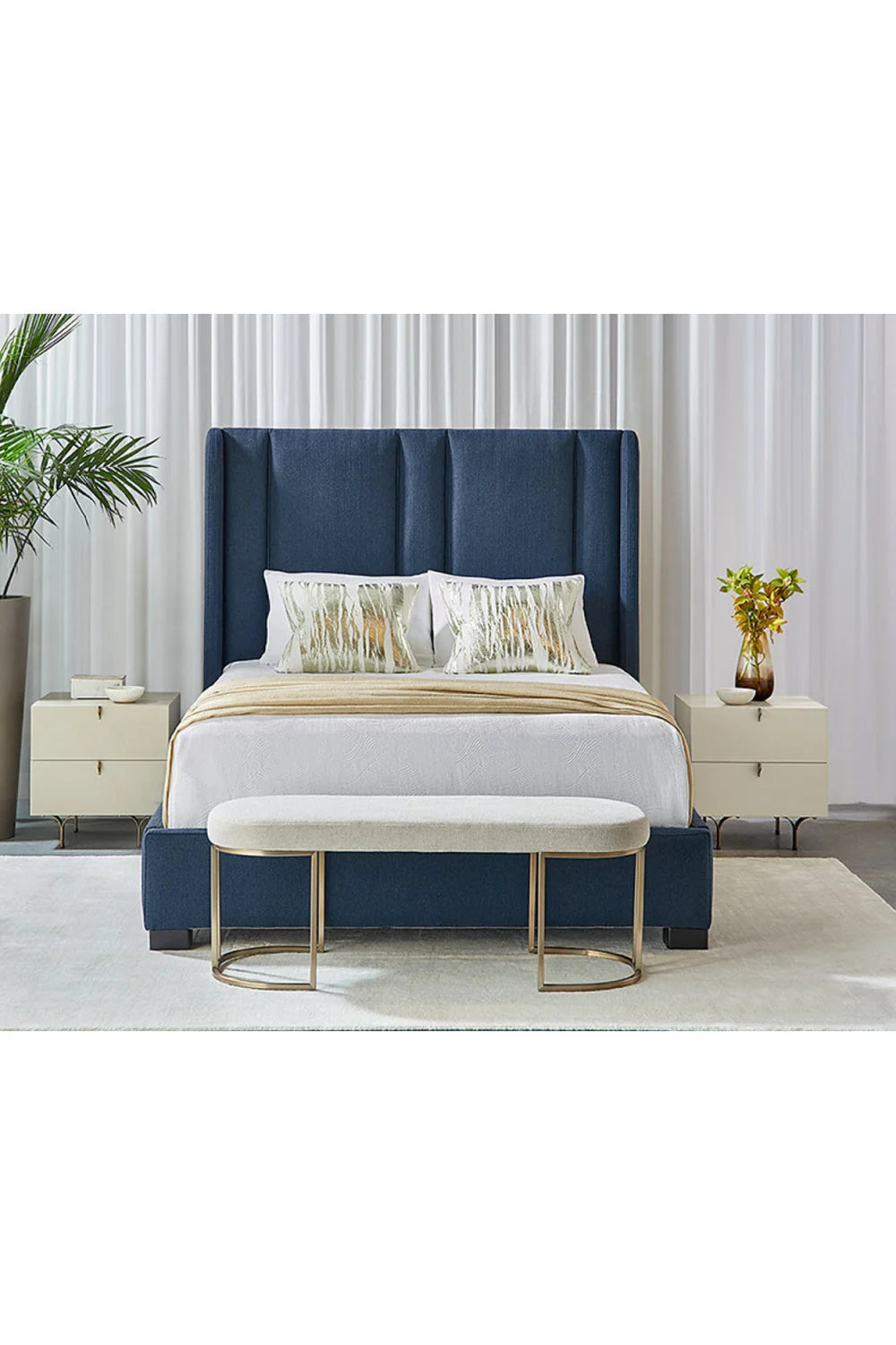 Luxury Cream Fabric Bench European Style for Villa