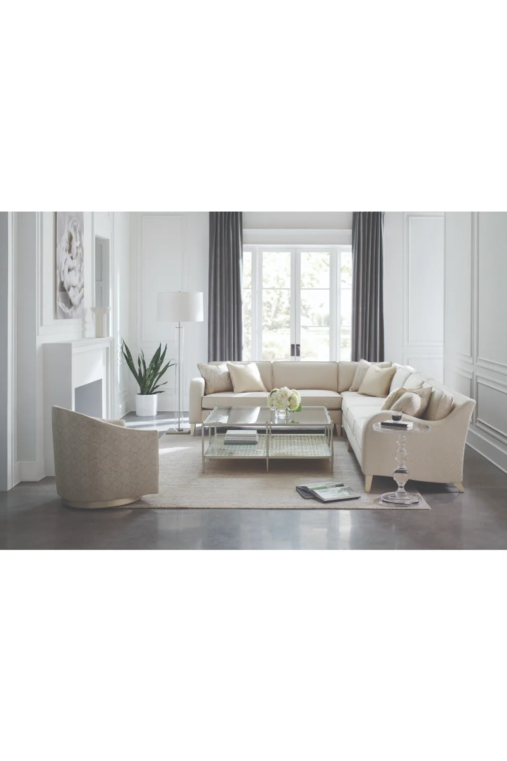 Luxury Cream Fabric Corner Sofa Modern Italian Style for Villa