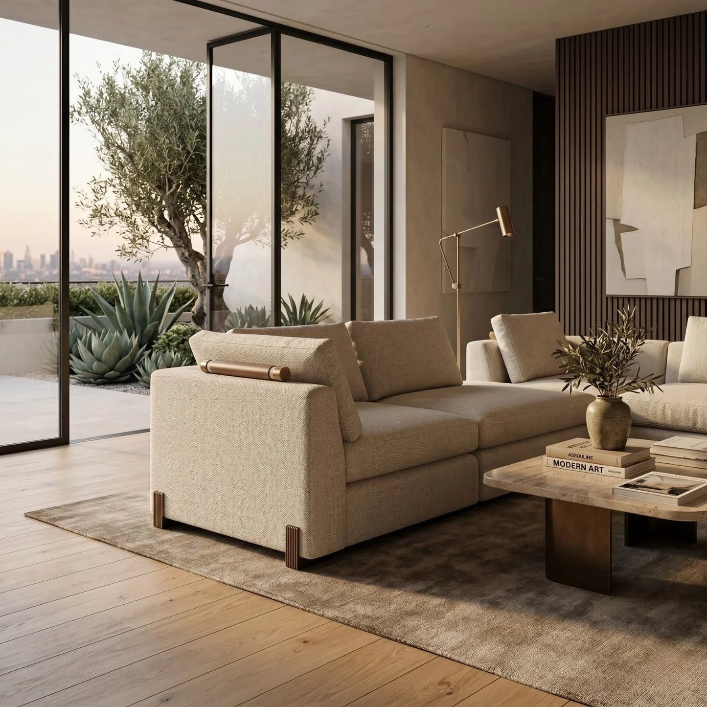 Luxury Cream Fabric Corner Sofa Modern Italian Style for Villa