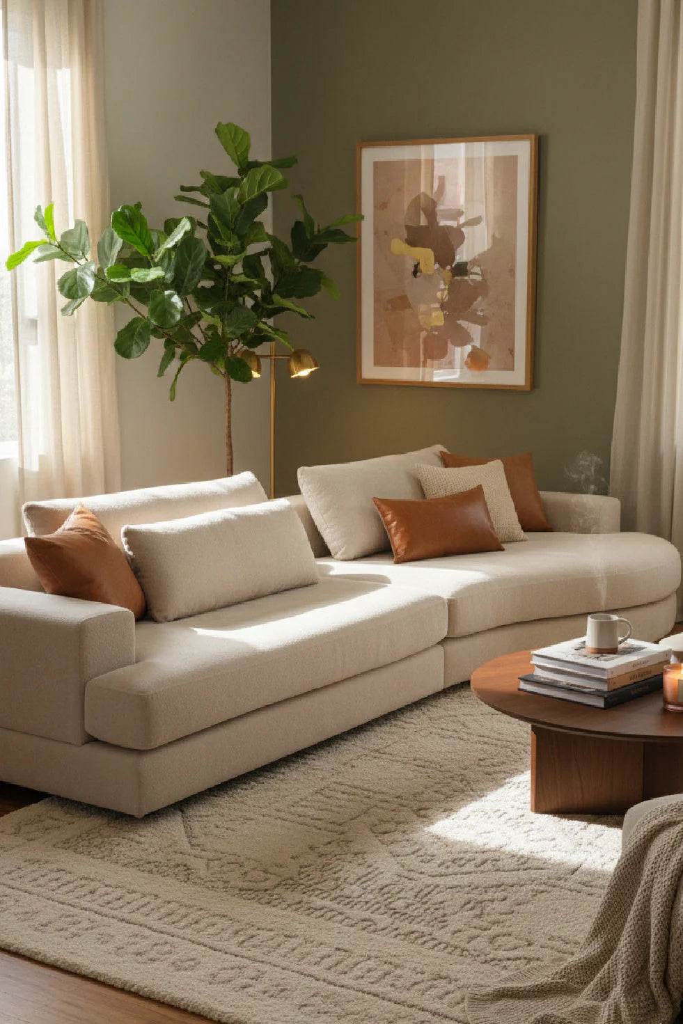 Luxury Cream Fabric Curved Sofa Modern Italian Style for Villa