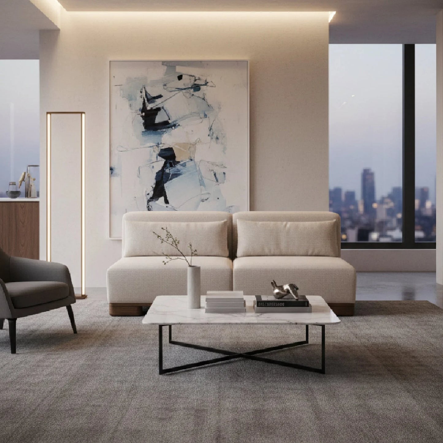 Luxury Cream Fabric Sofa Modern Italian Style for Villa