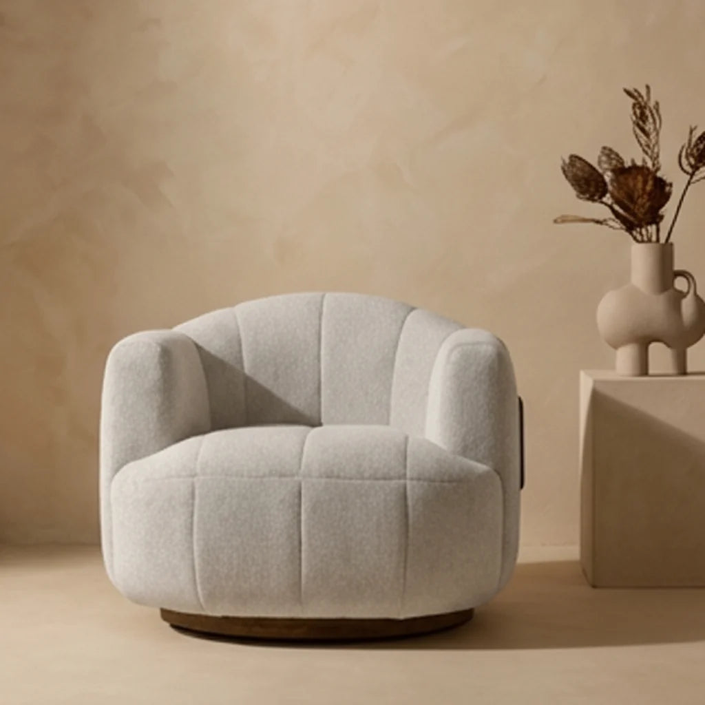 Luxury Cream Fabric Swivel Accent Chair Modern Italian Style for Villa