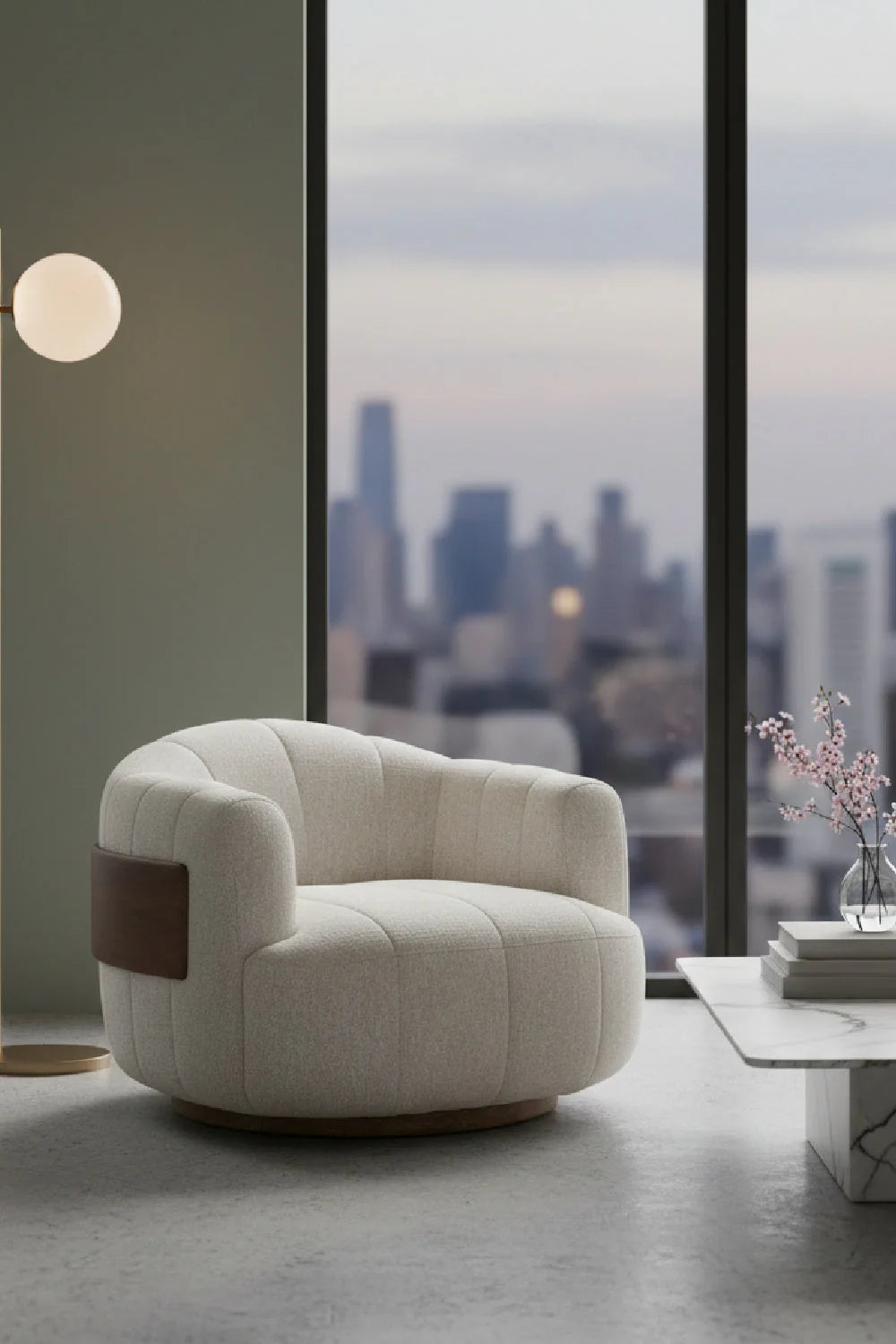 Luxury Cream Fabric Swivel Accent Chair Modern Italian Style for Villa