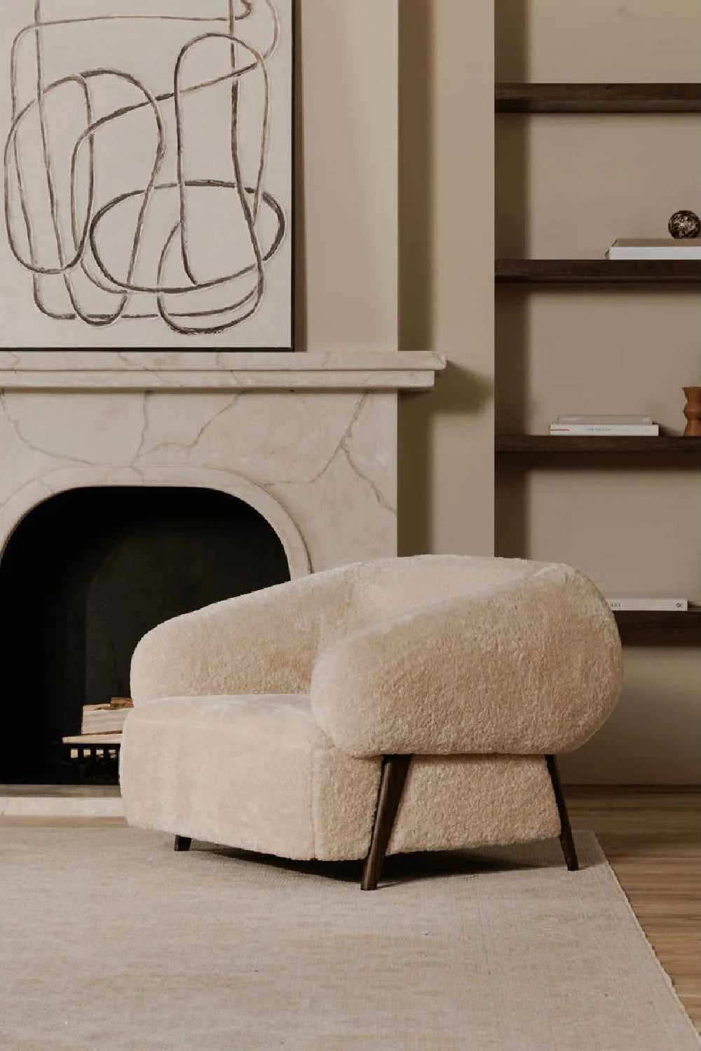 Luxury Cream Fur Lounge Chair Modern Italian Style for Villa