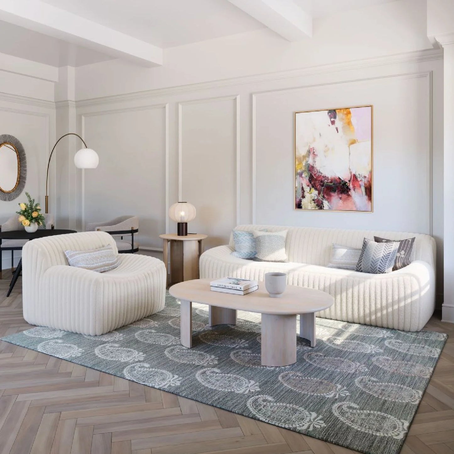 Luxury Cream Fur Sofa Modern Italian Style for Villa