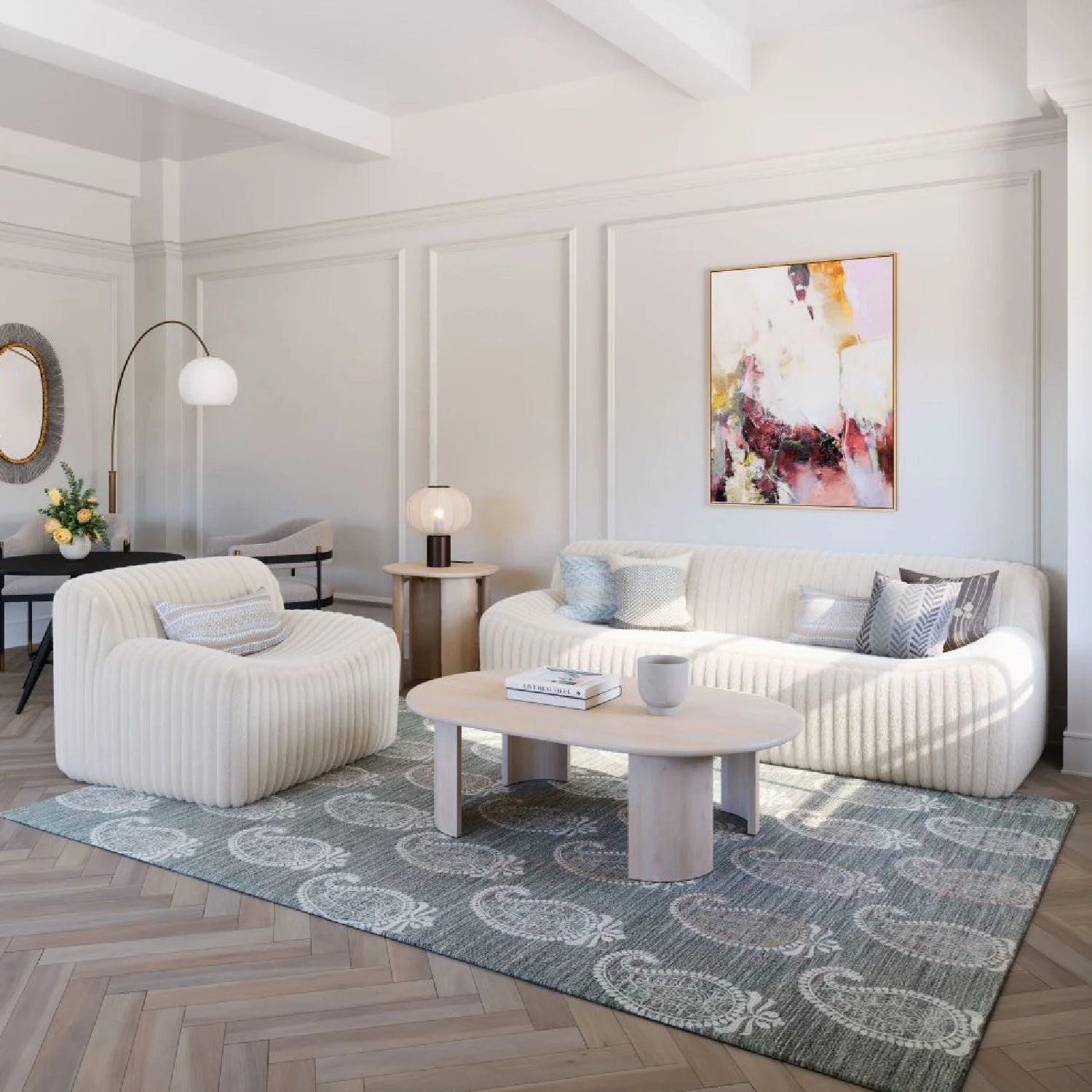 Luxury Cream Fur Sofa Modern Italian Style for Villa