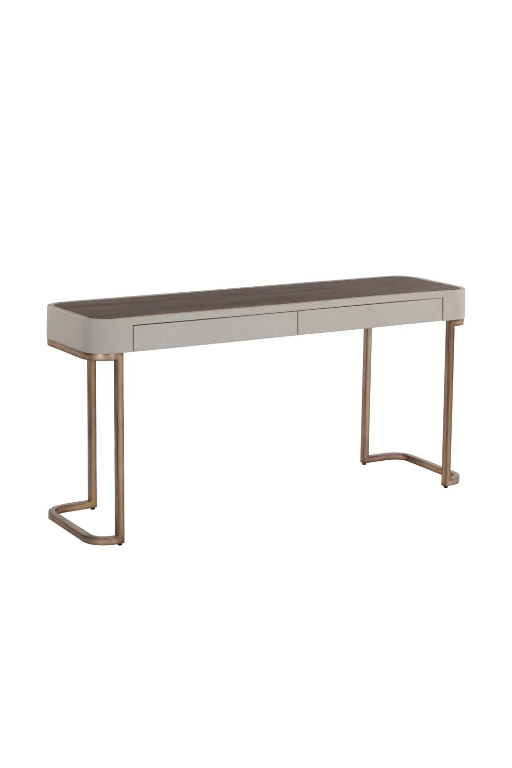 Luxury Cream Leather 2-Drawer Console Table Modern Italian Style for Villa